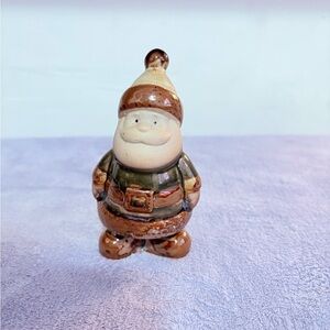 Santa Claus Christmas Figurine‎ Green Brown Glazed Pottery Ceramic 4.5”